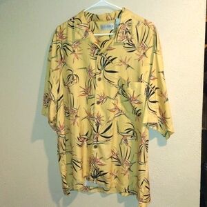 Tehama Clint 100% Silk Hawaiian Wooden Button Down Short Sleeve XL